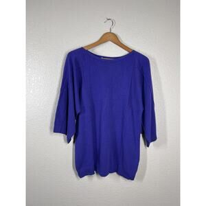 C. Cashmere Purple 100% 2 Ply Cashmere Sweater Medium M Wide 3/4 Sleeves